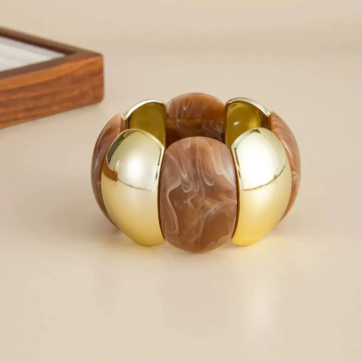 Salircon 4 Styles New Vintage Beige Coffee Resin Beaded Chain Bangle Bracelets Spliced Acrylic Bracelet for Women Ethnic Jewelry