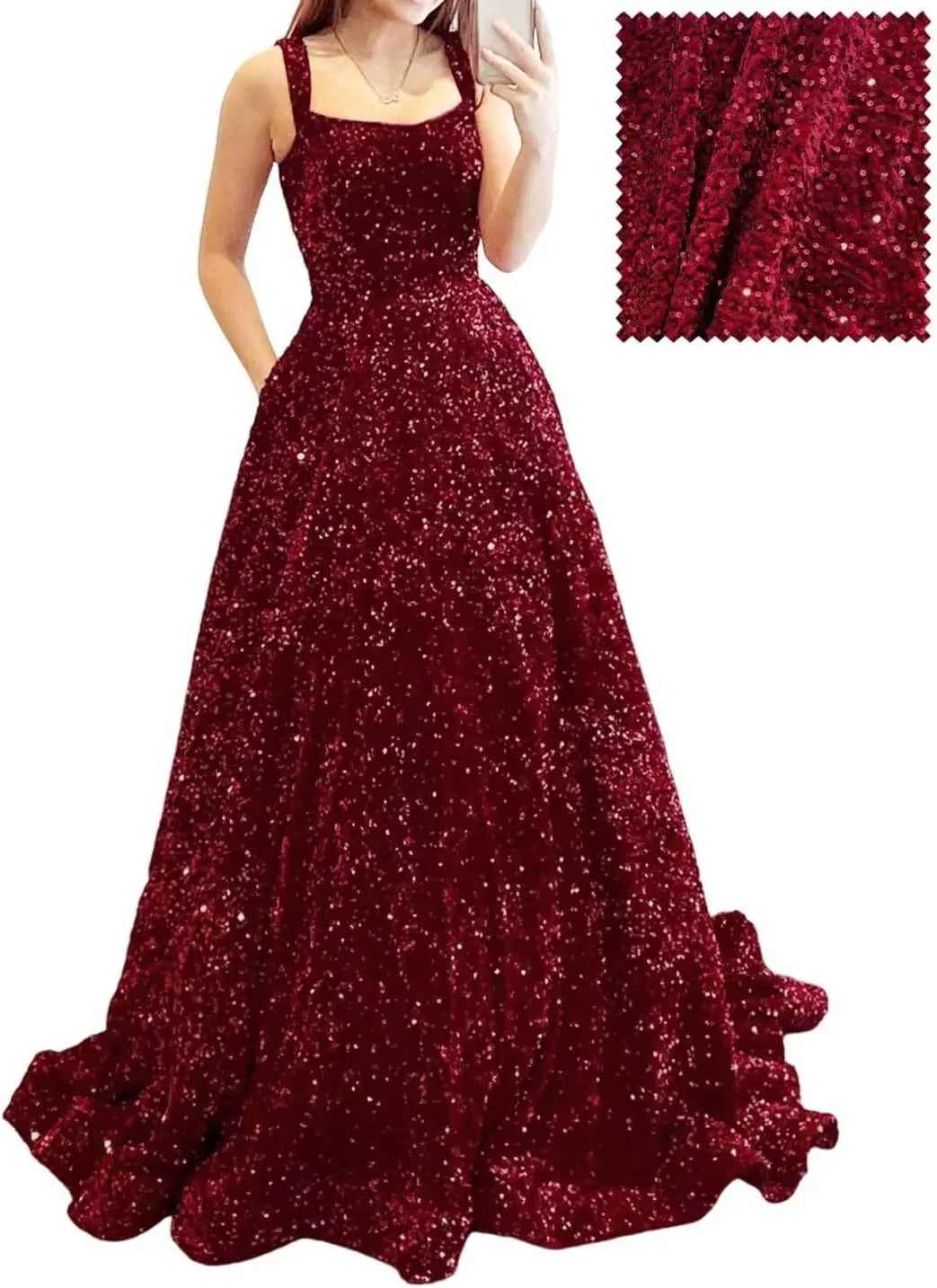 Prom Dresses Long A Line with Pockets Formal Evening Ball Gowns Velvet Velvet Sequins Black Tie Wedding Party Dress