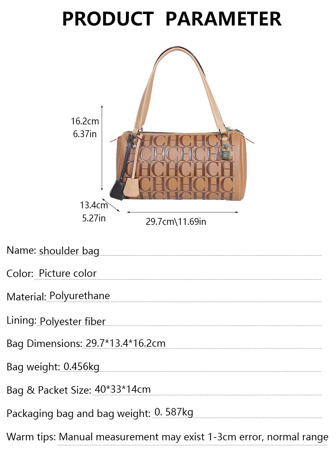 CH Fashion Classic Women's Boston Bag Autumn Winter New Collection 2026 Letter Design Shoulder Bag Texture Handbag