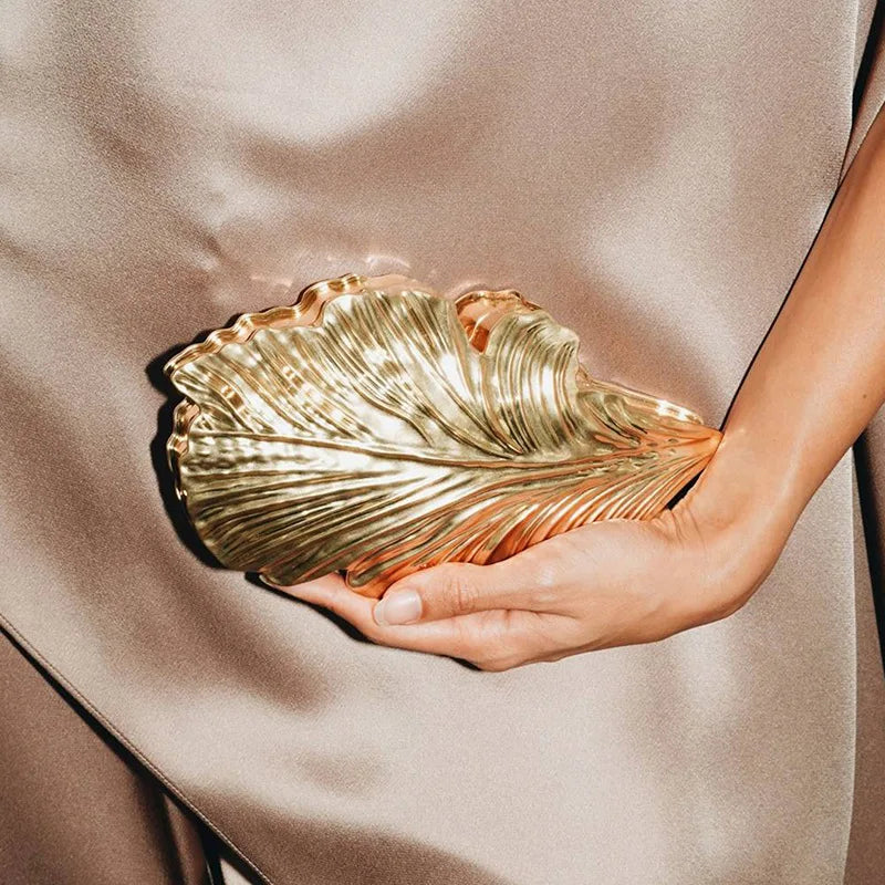 Luxury Golden Leaf Women's Evening bag Acrylic Case Clutch Chain Crossbody Bag for Socialite Parties, Galas, Wedding