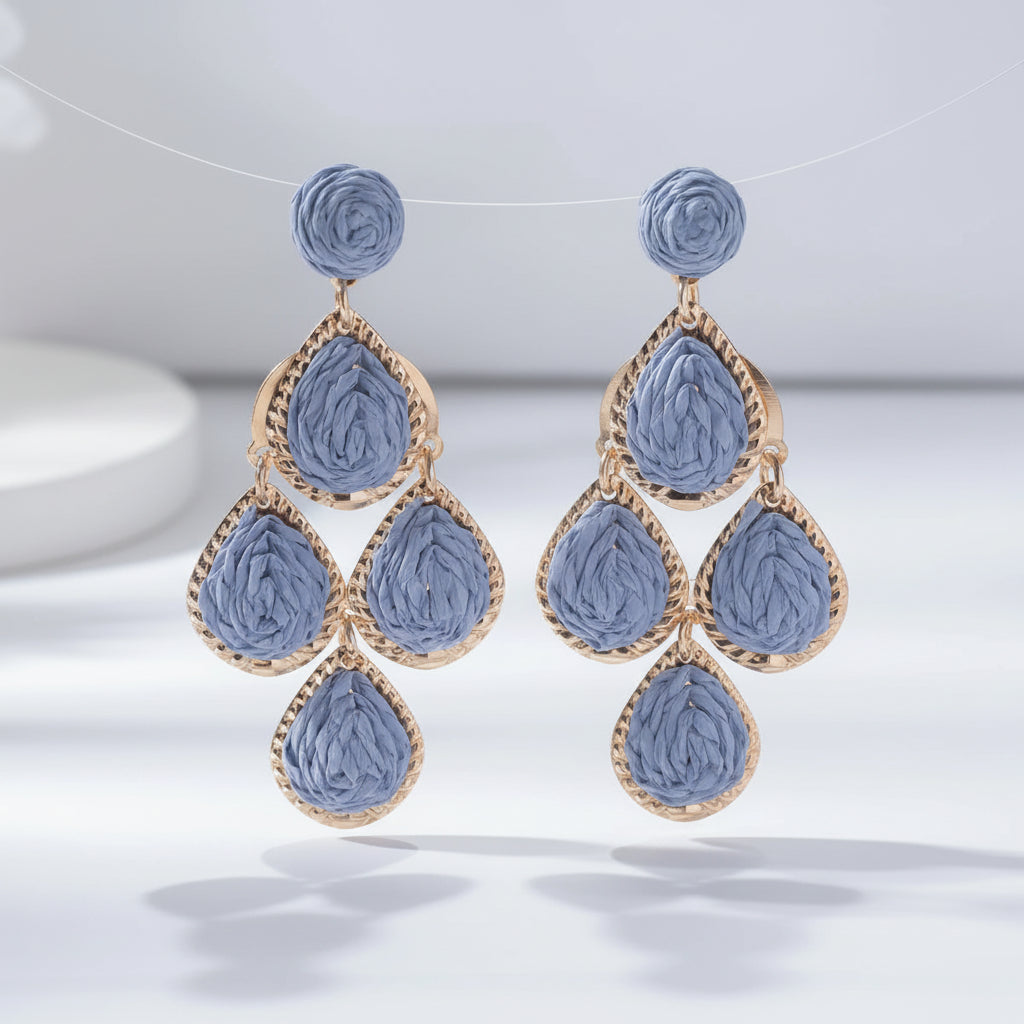 Women's Bohemian Fashion Handmade Water Drop Long Earrings Colorful Rattan Knit Raffia Hanging Party Jewelry Accessory
