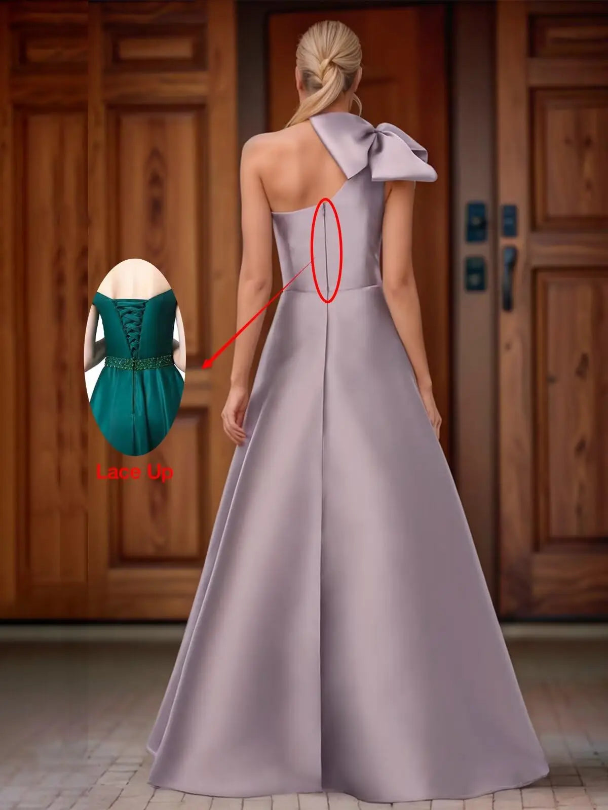 Women’s One Shoulder Prom Dresses Satin Mother of The Bride Dresses A Line Modest Formal Evening Gown with Bow