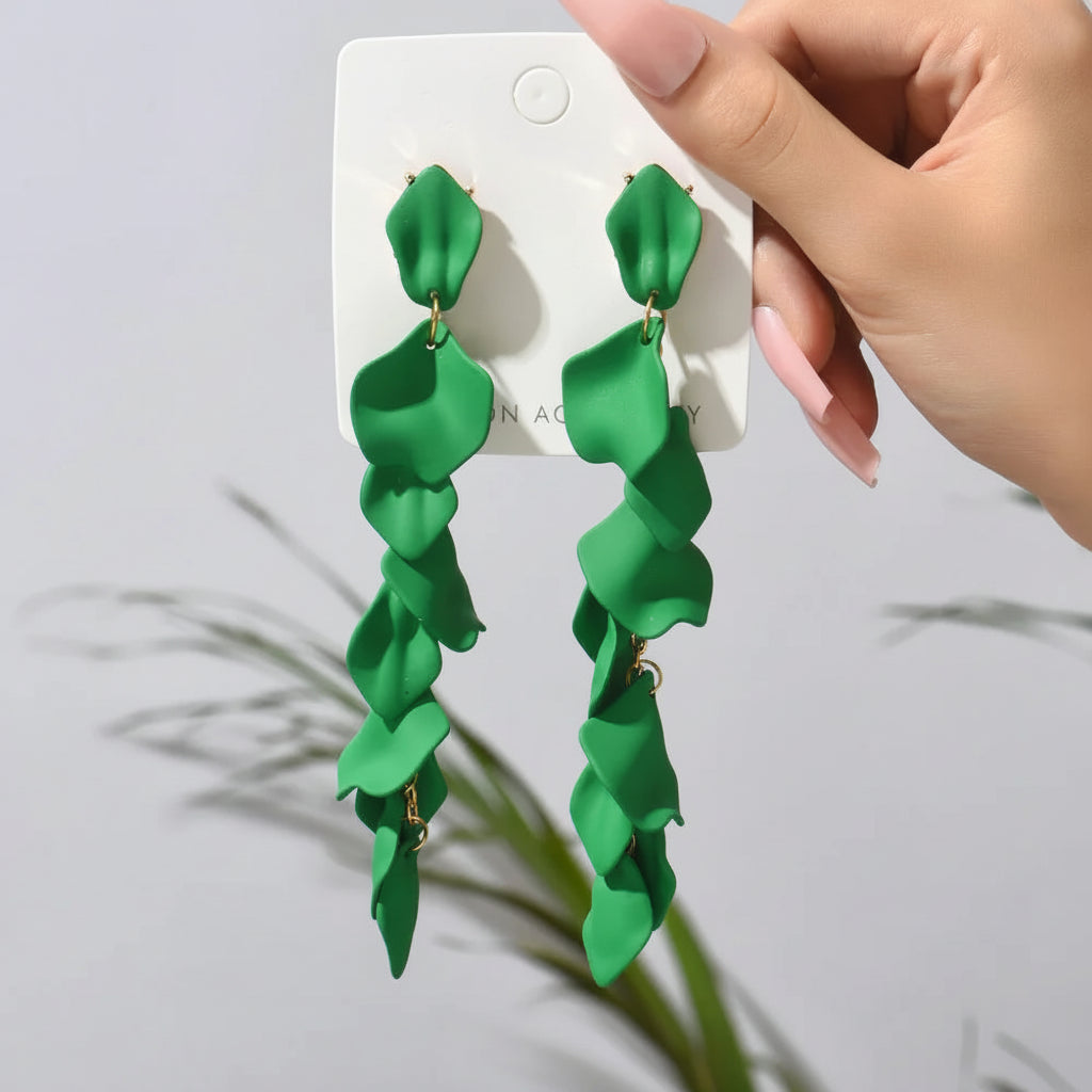 Korean Fashion Acrylic Petal Flower Tassel Dangle Earrings