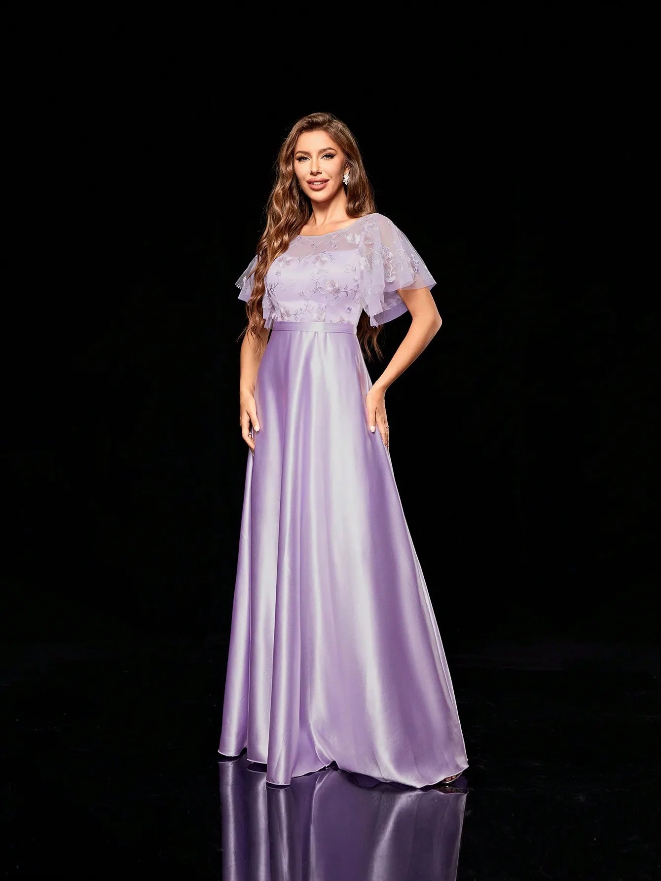 Mgiacy Embroidery mesh patchwork color ding large skirt evening gown