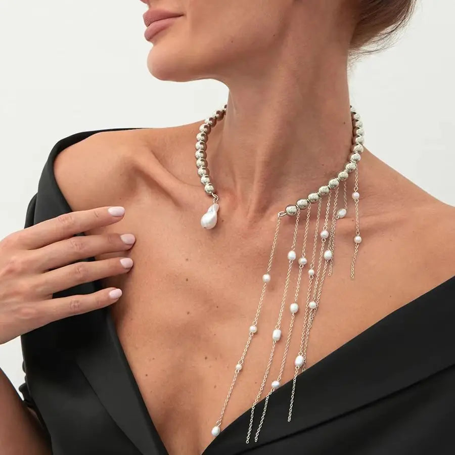 Salircon Exquisite Imitation Pearl Tassels Open Choker Necklace Women Fashion Long Tassel CCB Beads Clavicle Chain Jewelry 2025