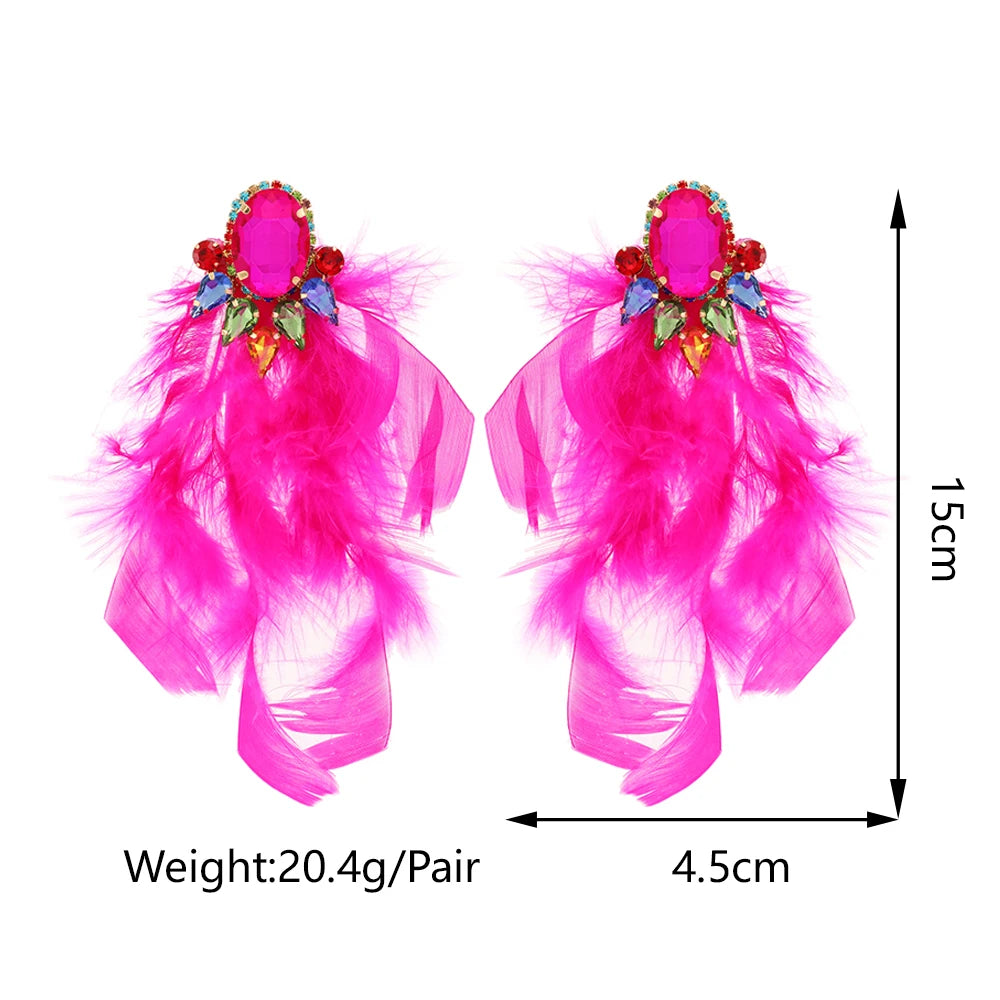Feather Tassel Charm Elegant Long Dangle Drop Earrings
