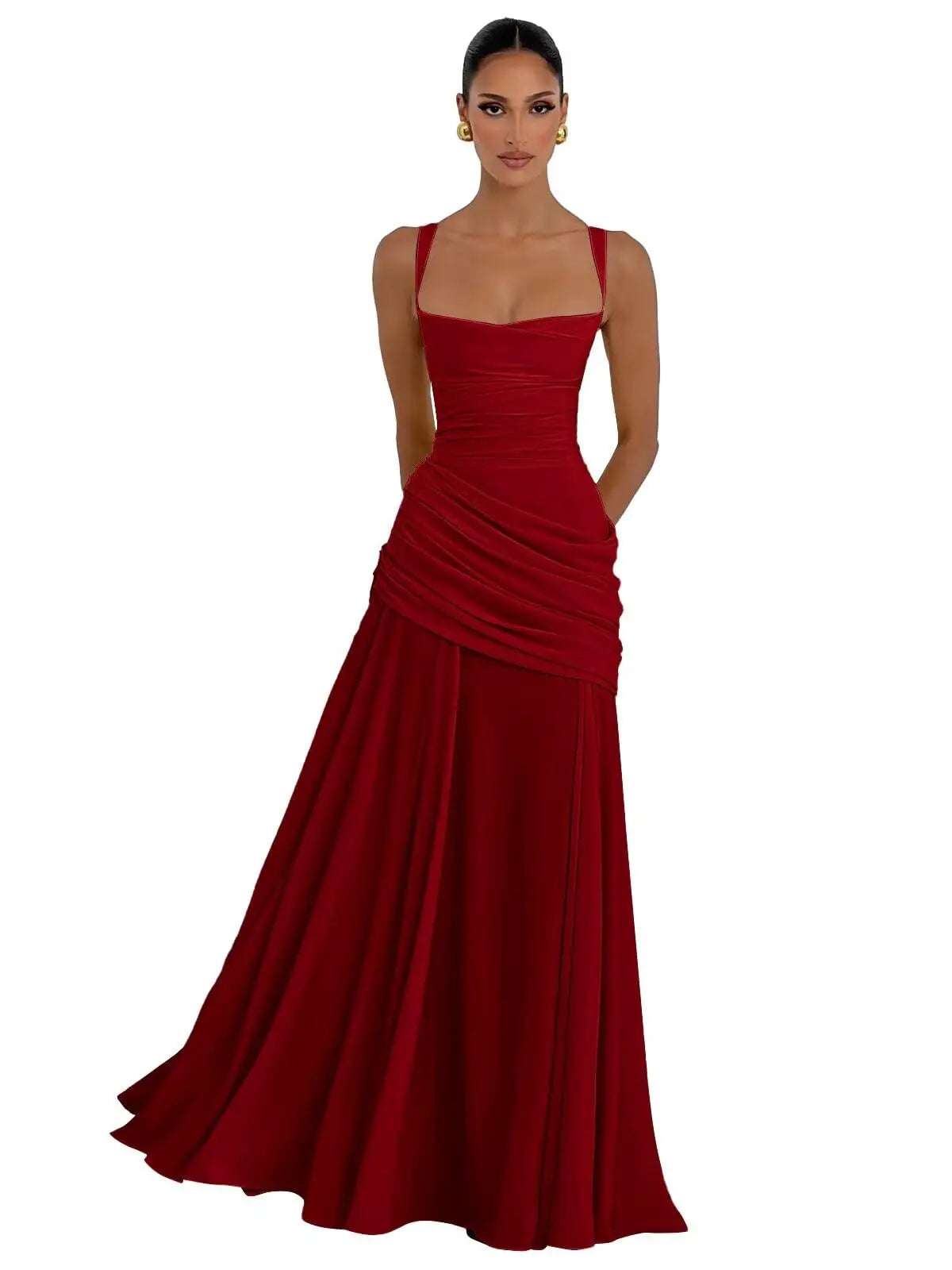 Elegant Chiffon Prom Dresses for Women Spaghetti Straps Long Bridesmaid Dress Square Neck Formal Evening Party Gowns
