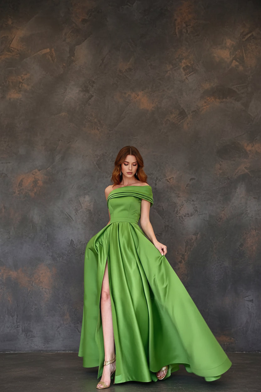 Women’s Elegant One Shoulder Satin Evening Dress Solid High Split A Line Cocktail Party Prom Gown Formal Maxi Dresses Vestidos