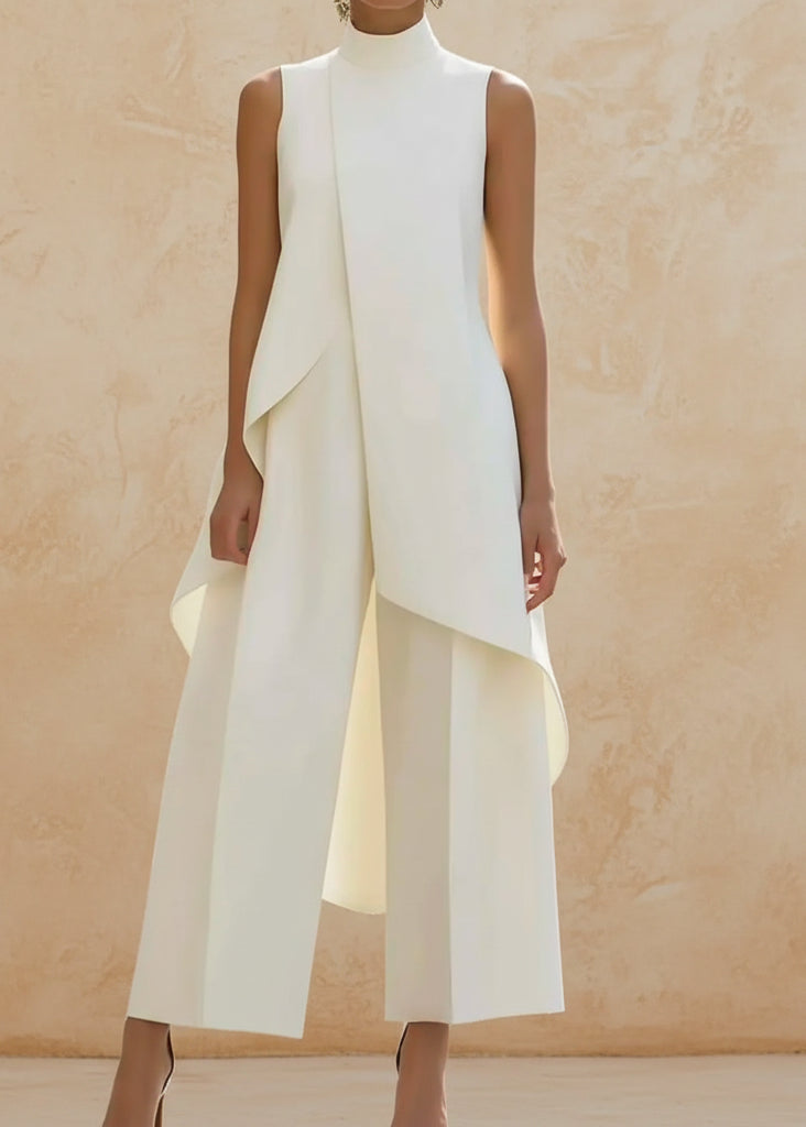 Sleeveless High Neck Asymmetrical Layered Wide Leg Jumpsuit for Women Elegant Formal Evening Wear