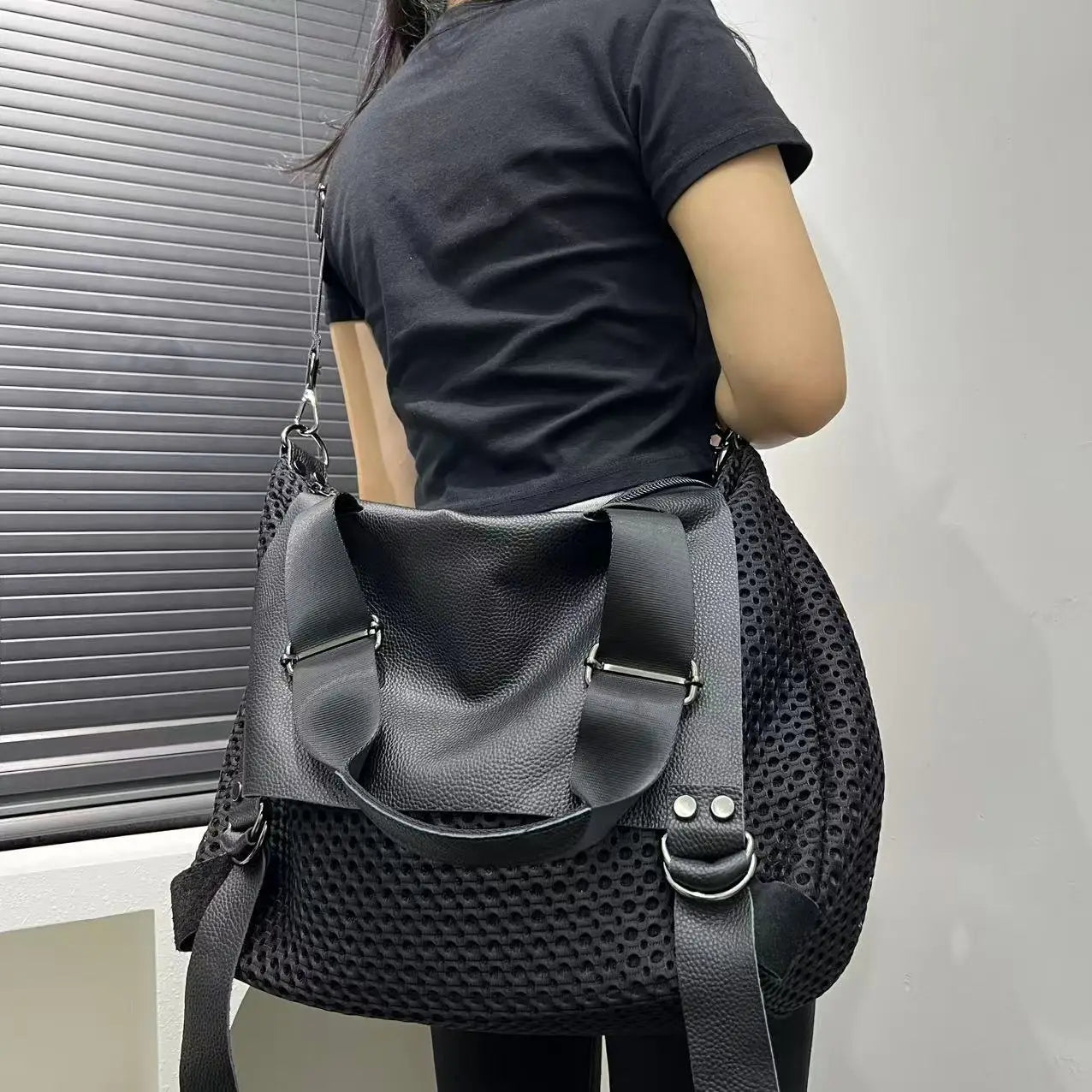 Large Mesh Tote Crossbody Bag