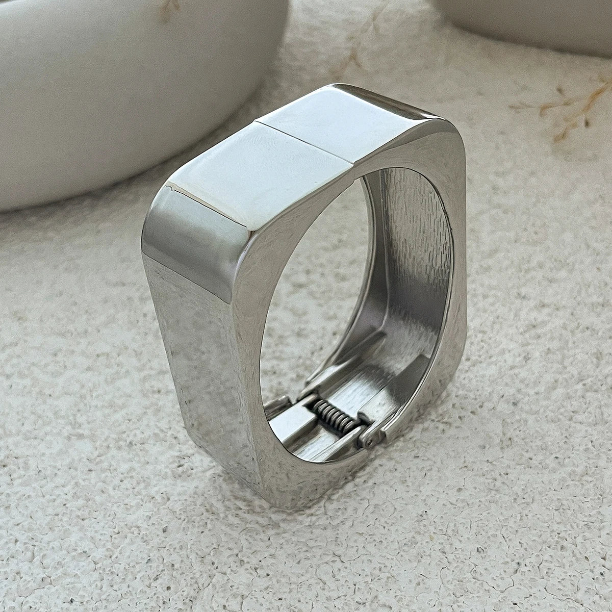 Salircon Trendy Simple Geometric Smooth Wide Spring Bangles for Women Double Layer Curved Metal Bracelet Ladies Party Jewelry