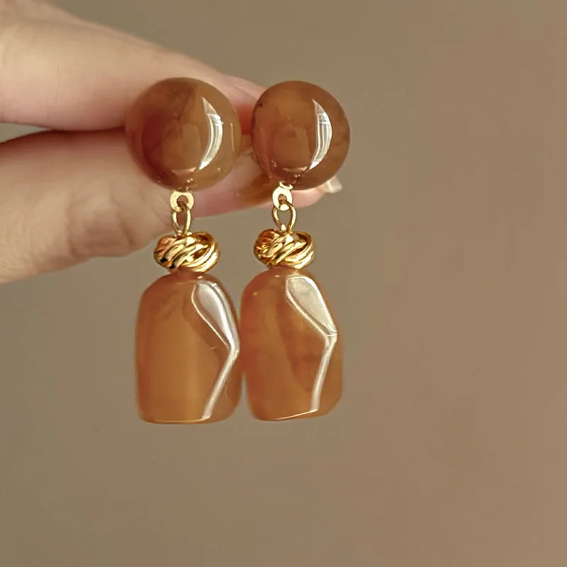Retro Geometric Resin Drop Earings For Women Water Drop Pendant Earrings for Banquet Party Female Ear Jewelry Gift