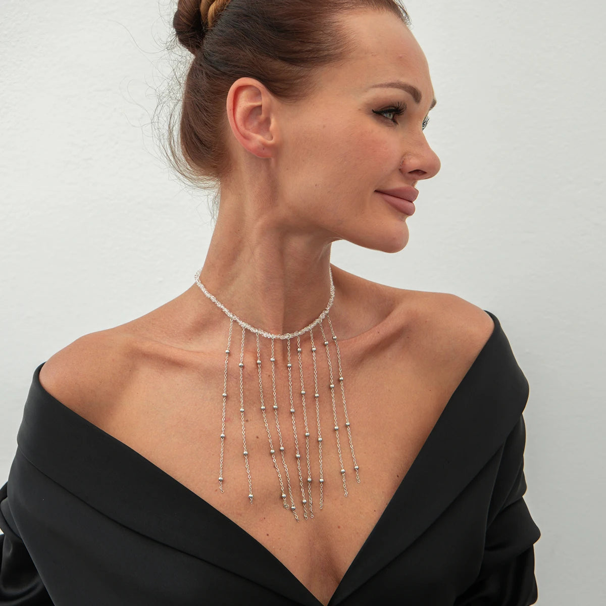 Salircon Exquisite Imitation Pearl Tassels Open Choker Necklace Women Fashion Long Tassel CCB Beads Clavicle Chain Jewelry 2025