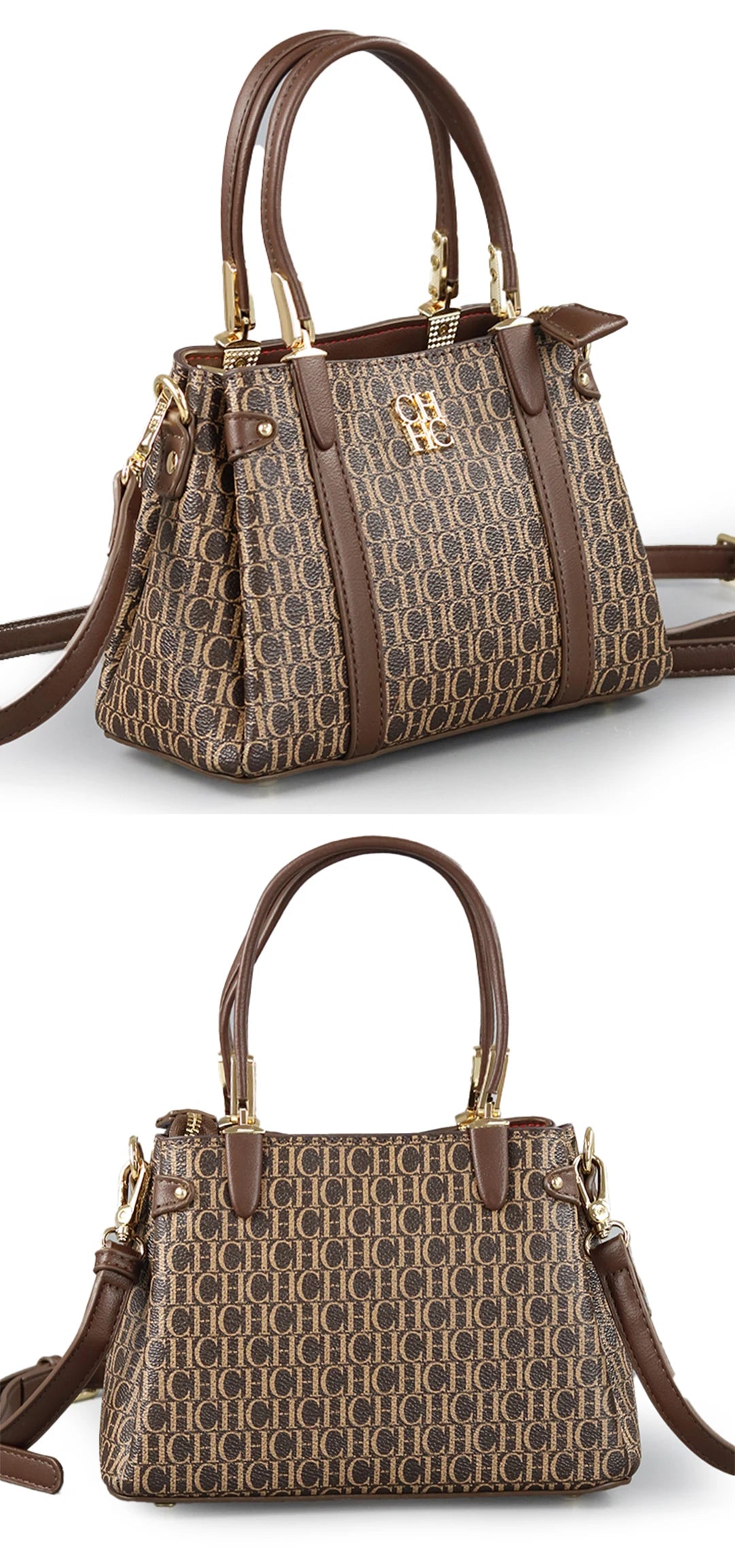CH Women's Fashion Embossed Handbag Luxury PU Leather Top Handle Crossbody Bag 2026 New Gold Hardware Ladies Shoulder Bag