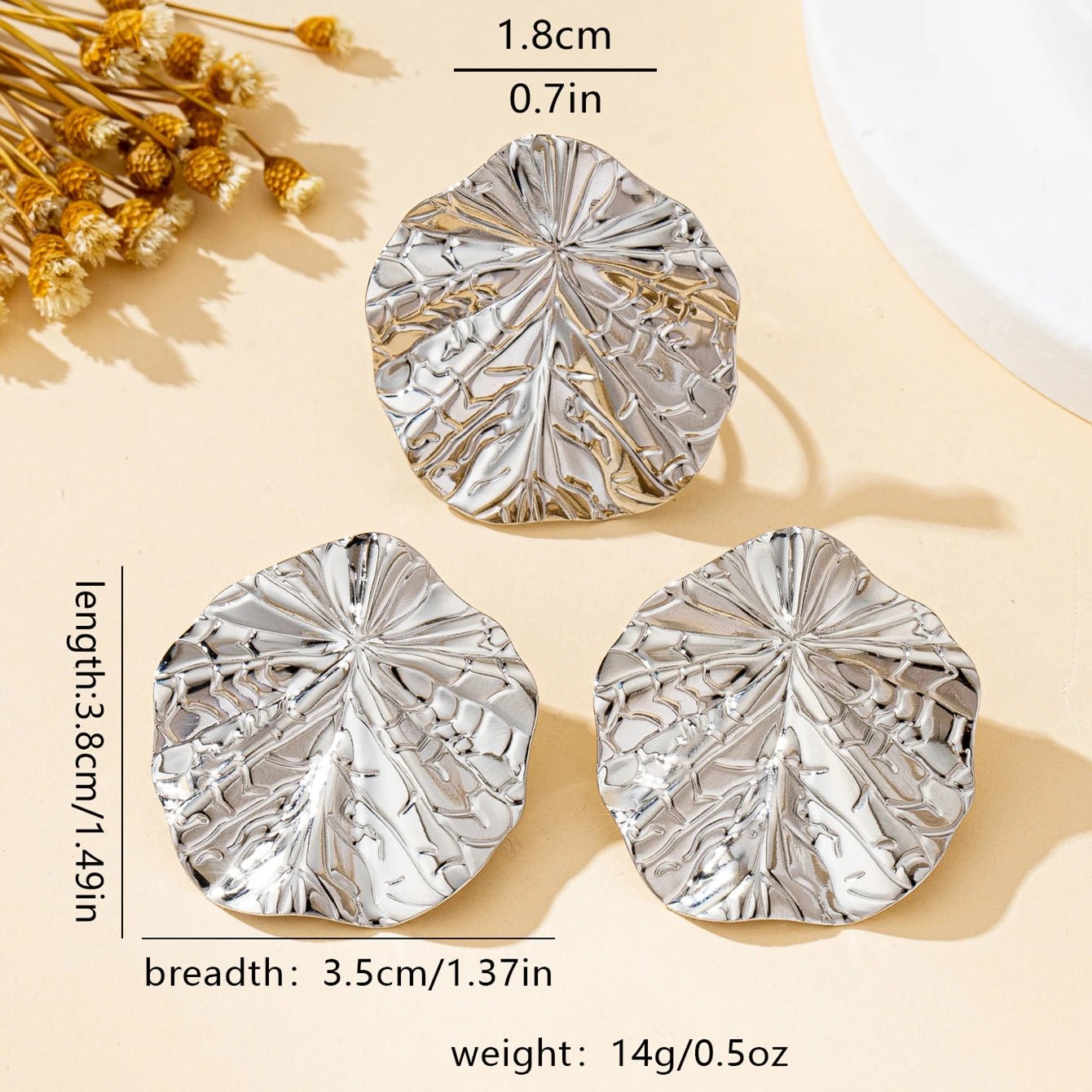 Irregular Round Hammered Pattern Earrings and Ring Set