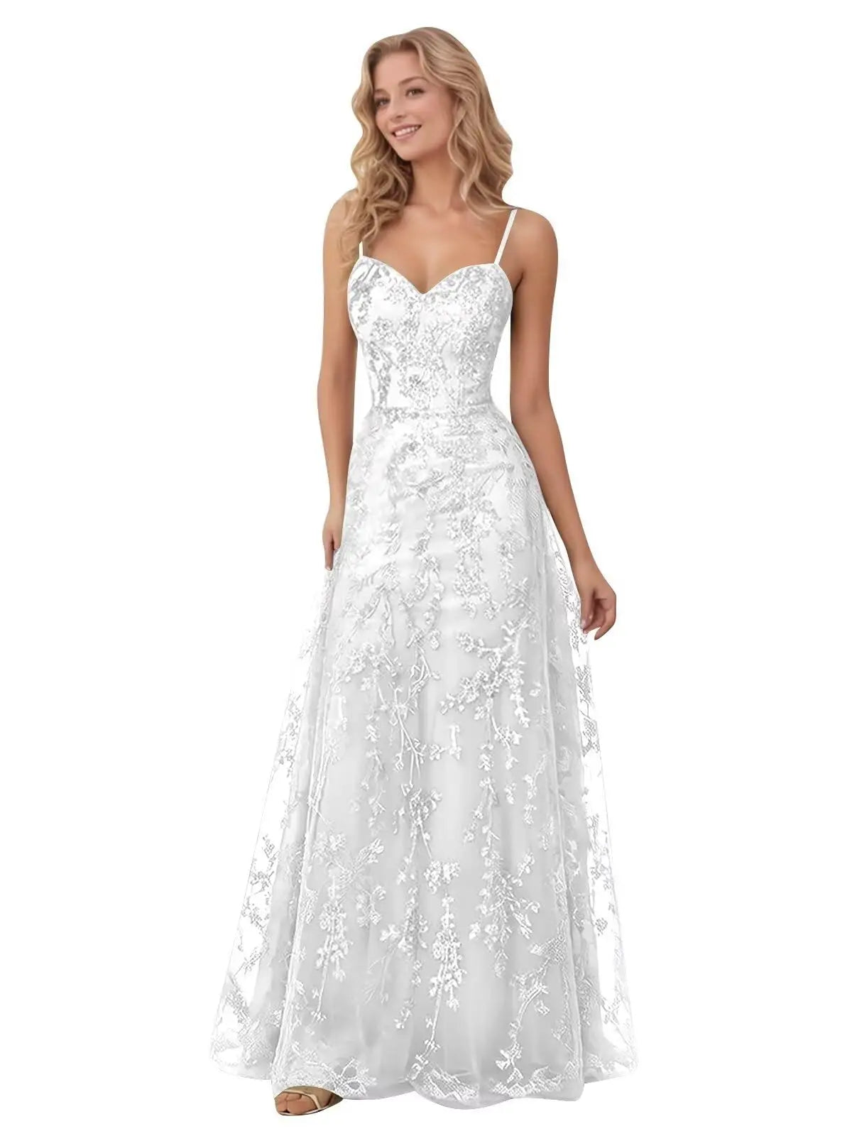 Tulle Formal Dress Laces Spaghetti Strap Sparkly Prom Dress for Women Long Evening Party Gown Formal Dress Women Elegant