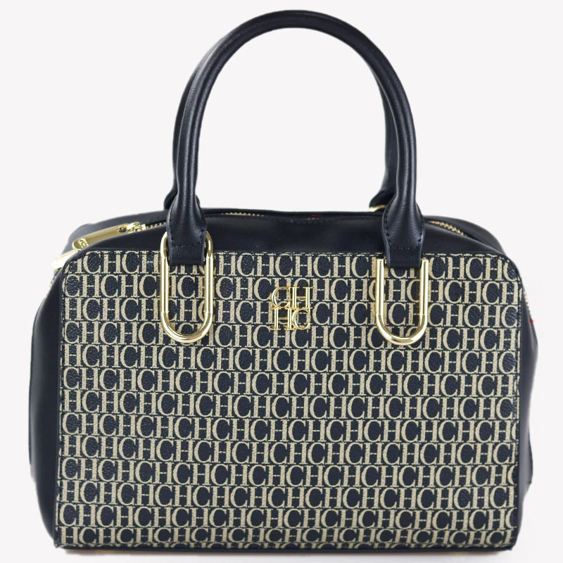 CH Luxury Boston Bag Women Woven Texture PU Leather Top Handle Handbag Metal Hardware Zipper Shoulder Bag for Daily Commute