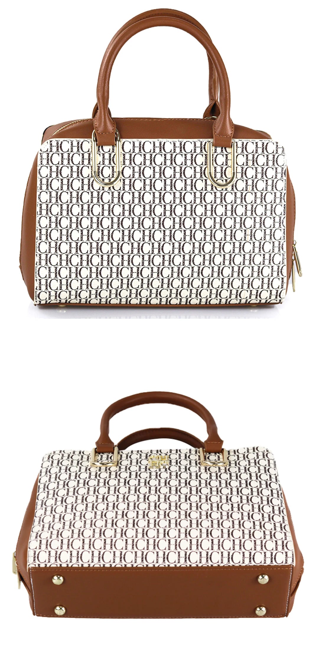 CH Luxury Boston Bag Women Woven Texture PU Leather Top Handle Handbag Metal Hardware Zipper Shoulder Bag for Daily Commute