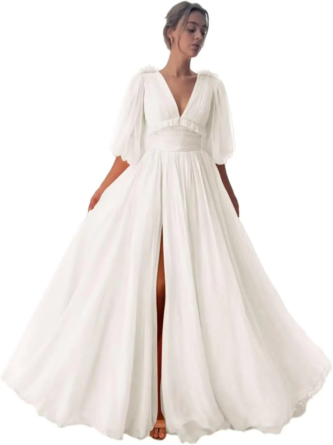 Long Slit Ball Gowns Formal Dresses for Women Evening Party Gown Formal Dress Women Elegant Puffy Sleeve Tulle Prom Dresses 2026