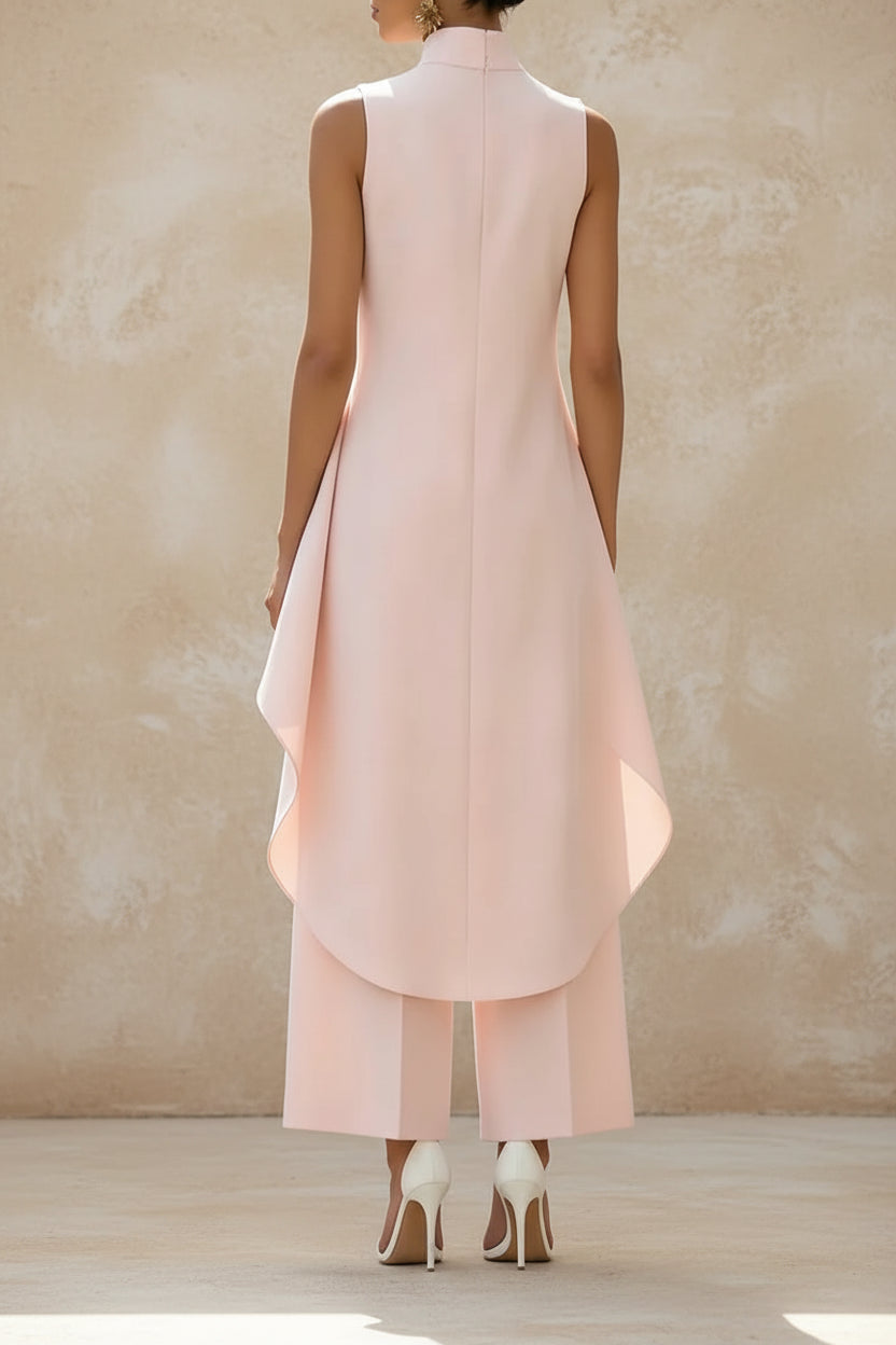 Sleeveless High Neck Asymmetrical Layered Wide Leg Jumpsuit for Women Elegant Formal Evening Wear