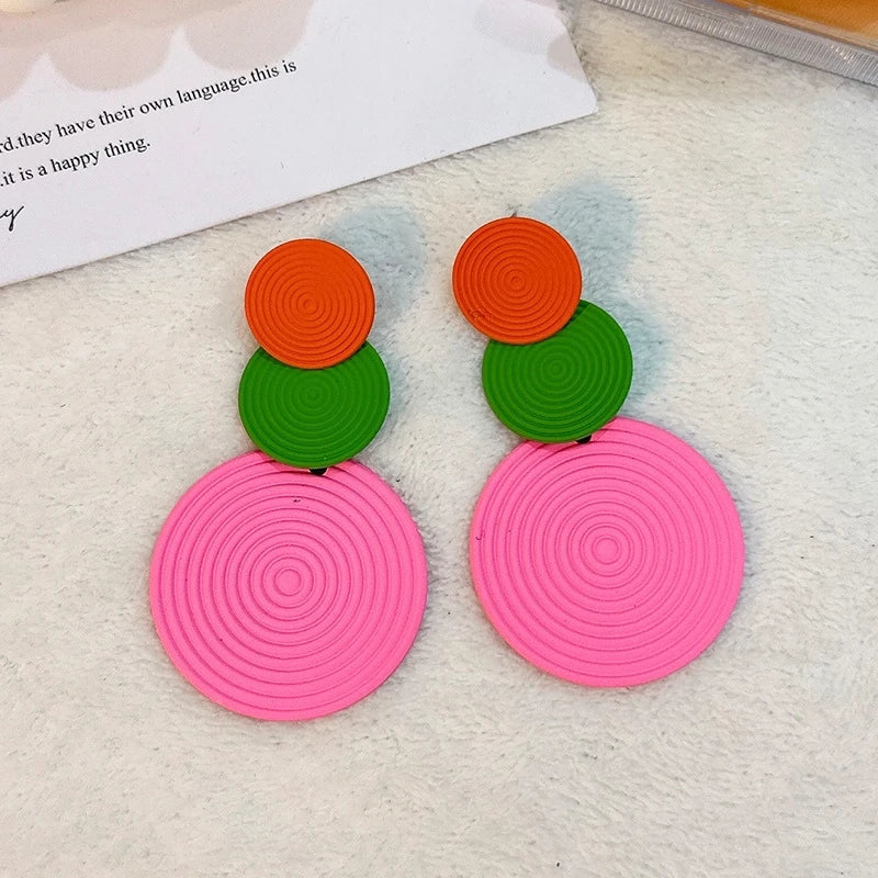 Trendy Stylish Dangle Earrings Trio Circle Design Daily Outfits Party Accessories Fashionable Stuff RED Orange Big Earrings