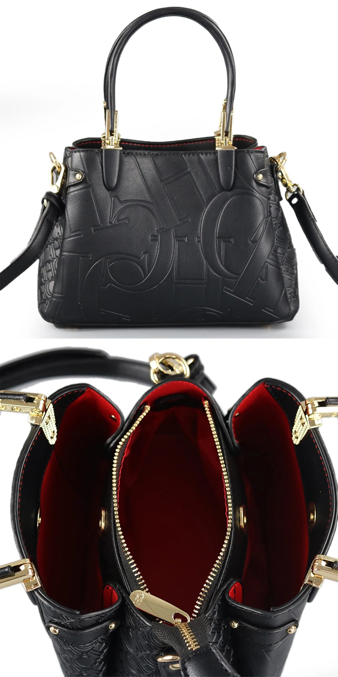 CH Women's Fashion Embossed Handbag Luxury PU Leather Top Handle Crossbody Bag 2026 New Gold Hardware Ladies Shoulder Bag
