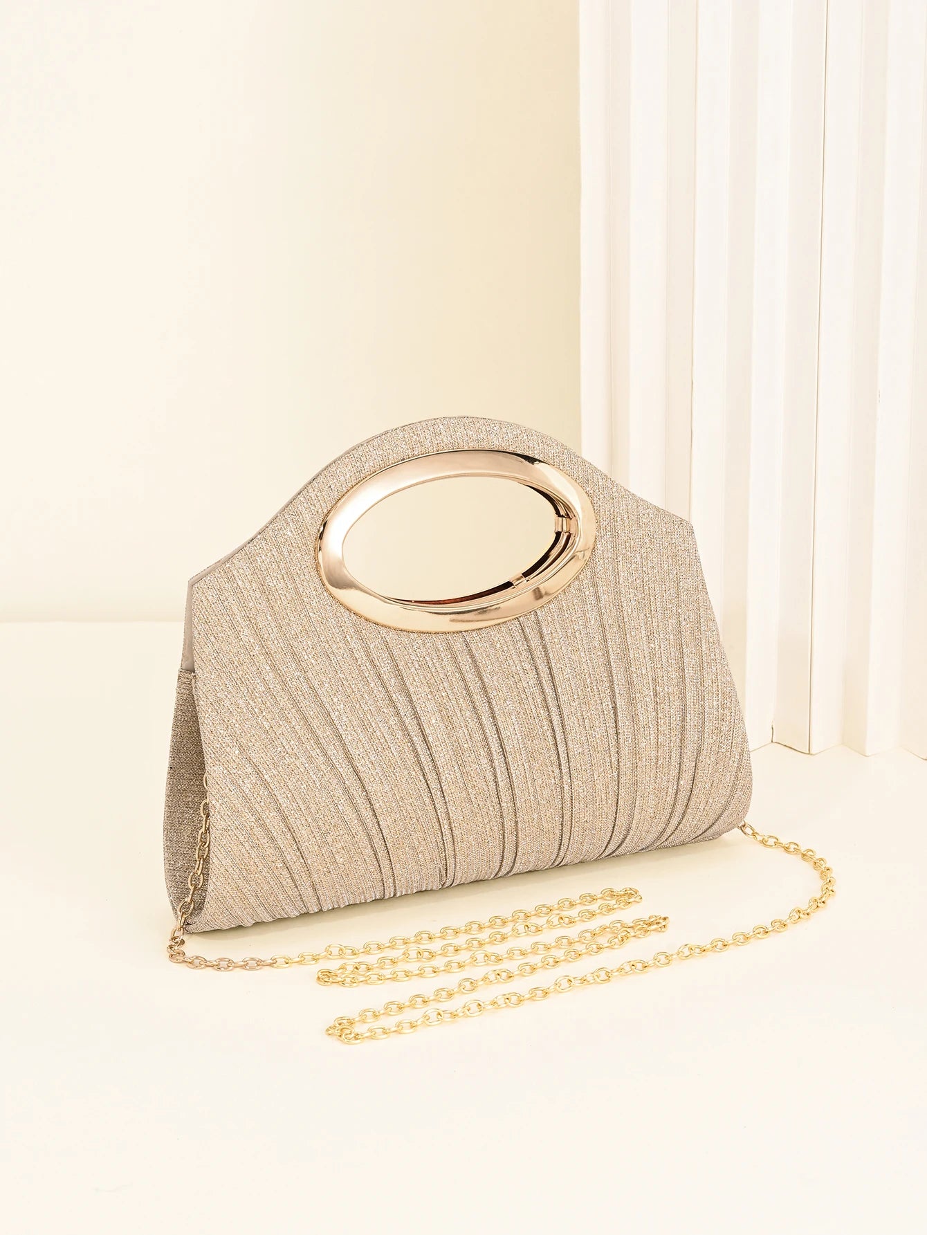 Glittered Evening Bag with Pleats, Women's Single Shoulder Crossbody Chain Bag, Fashionable and Versatile
