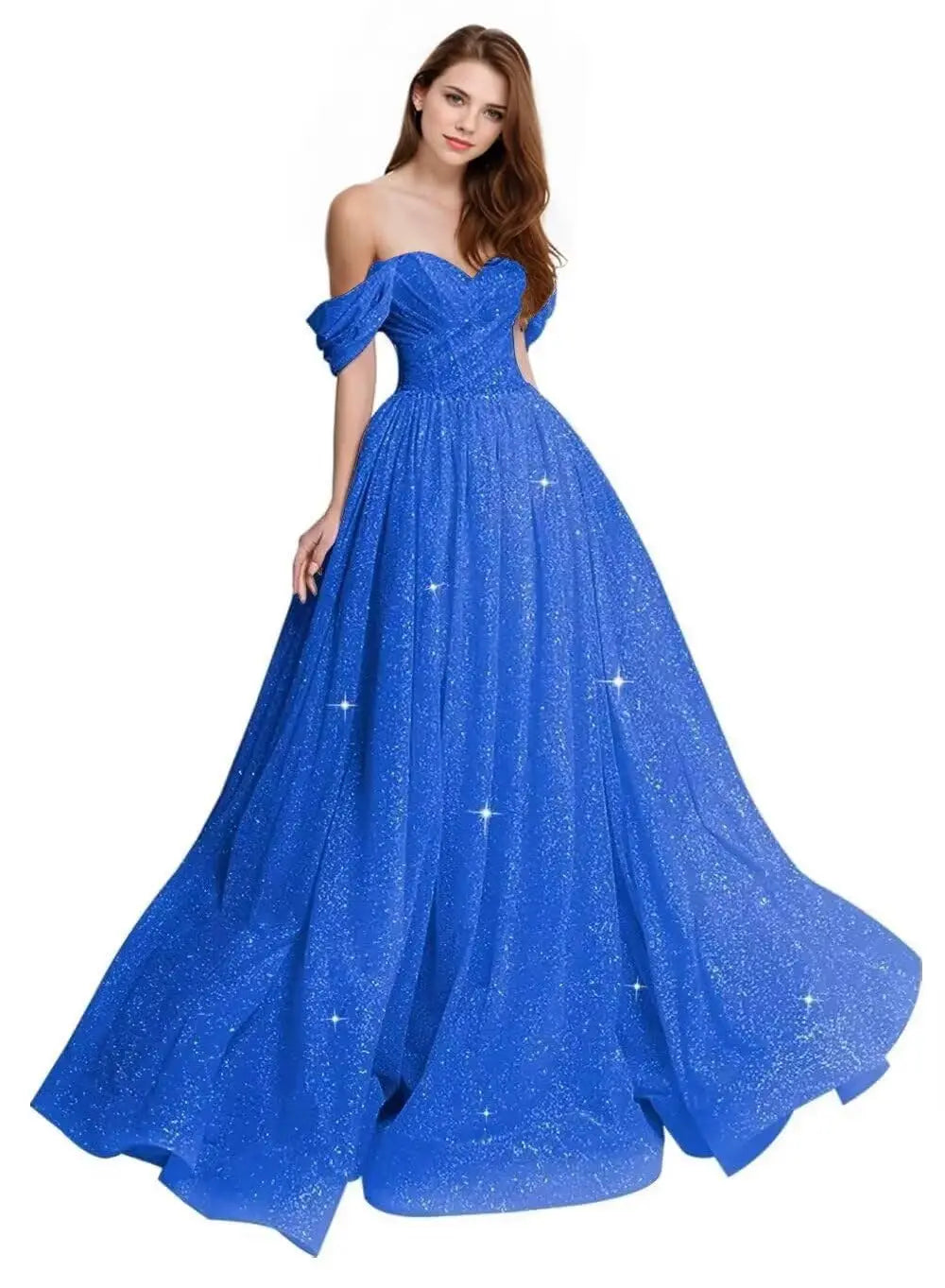 Sexy Long Ball Gown Party Evening Dresses Sparkly Tulle Prom Dress 2026 Off The Shoulder Formal Dresses for Women Glitter A Line