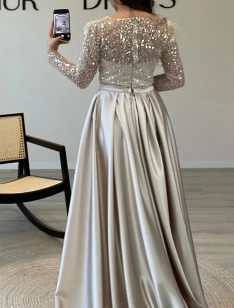 Shiny Sequin Evening Dress Long Sleeve Women's Style Queen Atmosphere Hostess Annual Ball Ceremony Chic Lady Fashionable Mommy O