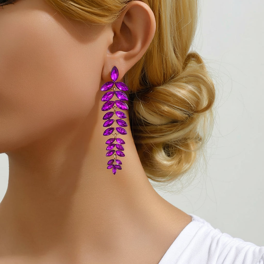 Leaf Shiny Glss Decor Dangle Drop Earrings