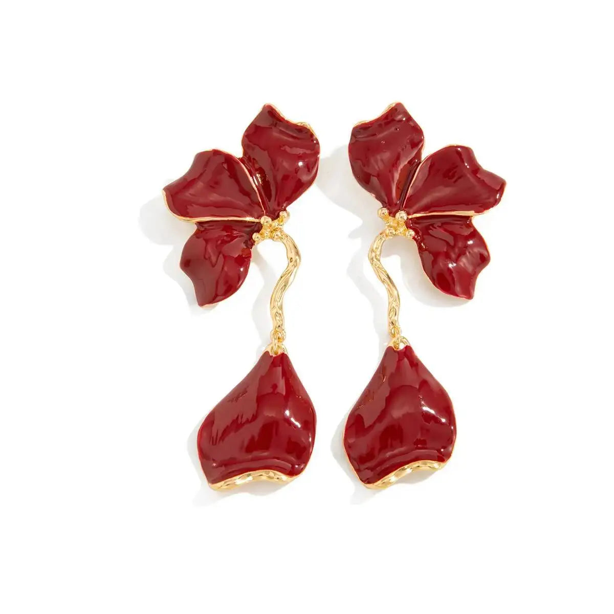 Salircon Fashion Elegant Oil Drop Petals Pendant Earrings for Women Classic Luxury Irregular Long Earrings Party Wedding Jewelry