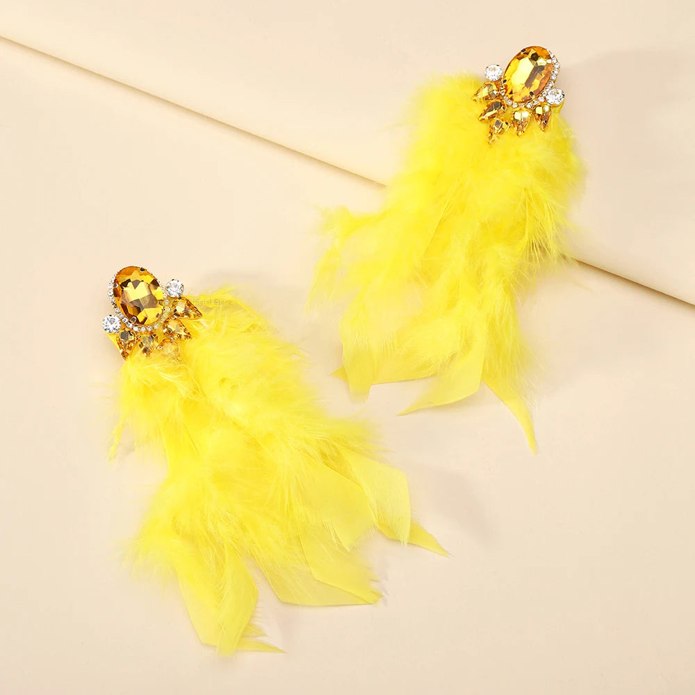 Feather Tassel Charm Elegant Long Dangle Drop Earrings