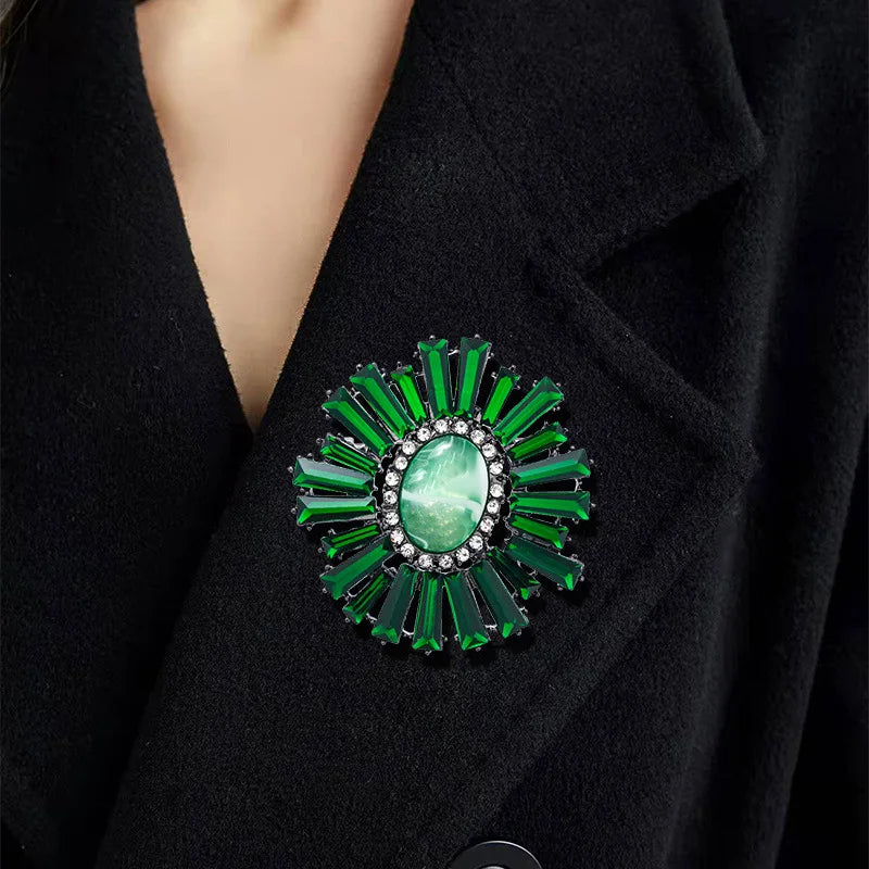 SKEDS Vintage Baroque Luxury Rhinestone Sun Flower Brooches Badges For Women Men Retro Palace Gorgeous Pins Jewelry
