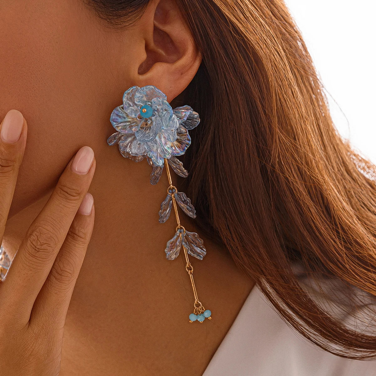 Salircon Elegant Charming Scallop Flowers Earrings for Women Creative Design Long Pendant Earrings Lady Party Ear Jewelry