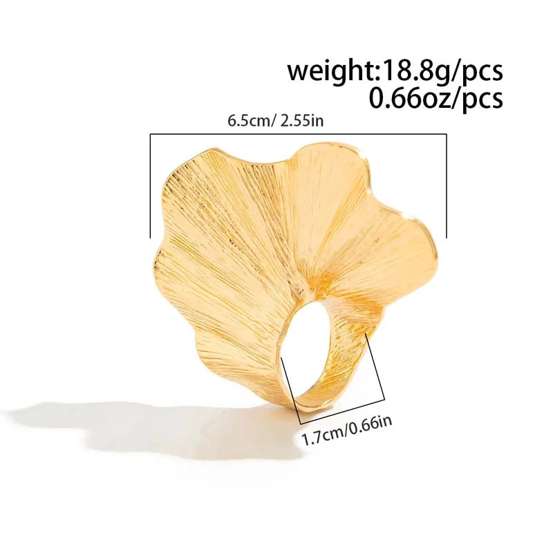 Fashion Metal Irregular Texture Rings for Women Exaggerated Gold Color Fold Leaf Wide Personality Rings Jewelry Party Gifts