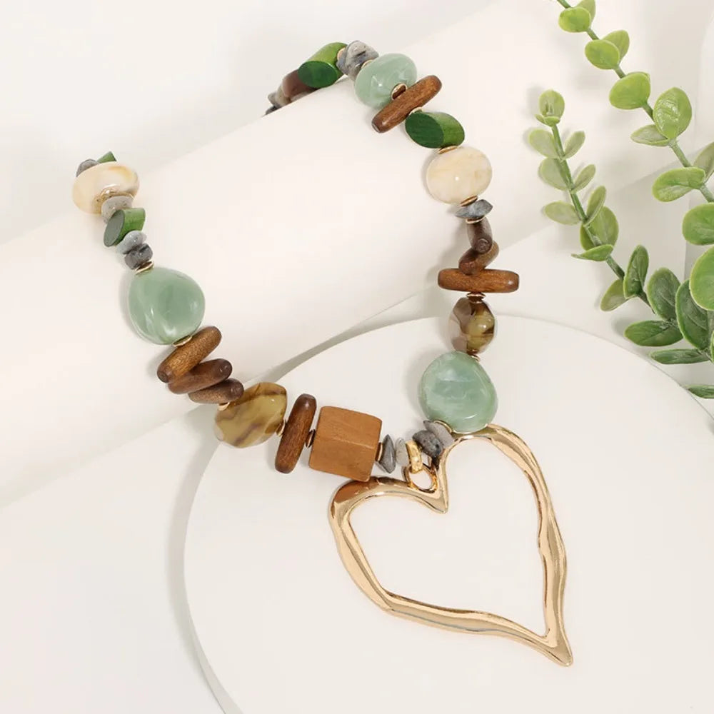 Bohemian Mixed Stone & Wood Bead Necklace for Women