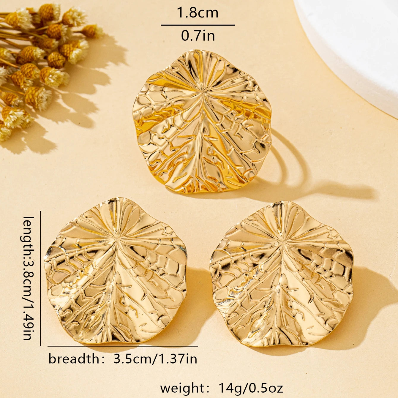 Irregular Round Hammered Pattern Earrings and Ring Set