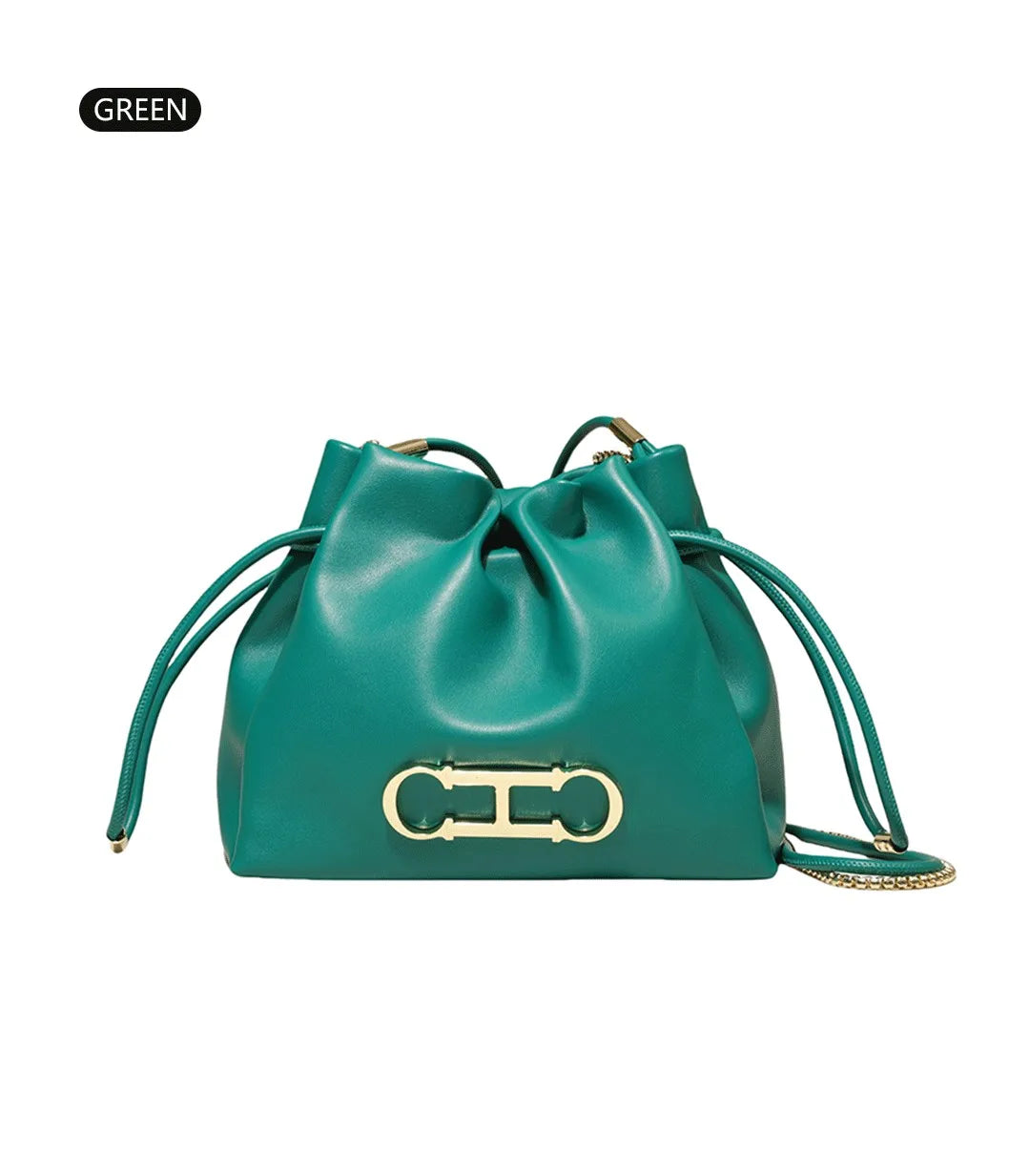 Elegant Drawstring Bucket Bag 2026 Shoulder Handbag with Gold CH Logo Versatile Chain Strap Crossbody Purse for Ladies