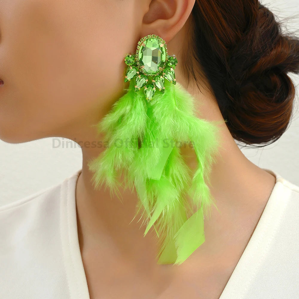 Feather Tassel Charm Elegant Long Dangle Drop Earrings