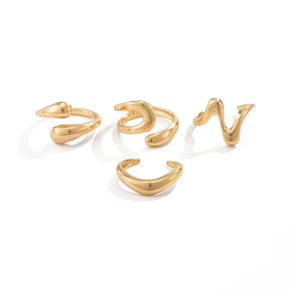 Salircon 4Pcs/Set Fashion Metal Irregular Geometric Open Finger Rings Women Punk Adjustable Gold Color Ring Couple Jewelry Gifts