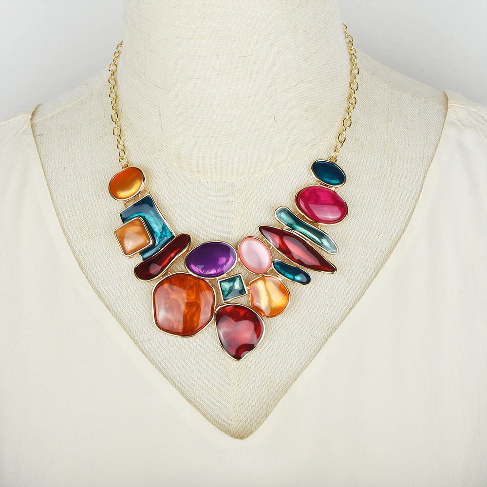 ICEYY Exquisite Colorful Irregular Geometric Metal Choker Necklace Earrings jewellery Woman Accesories