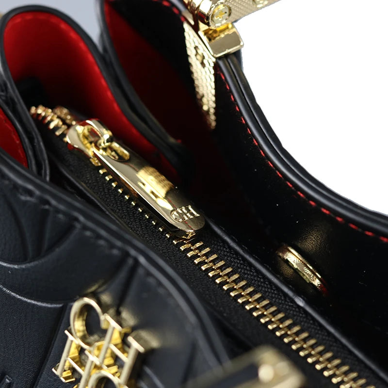 CH Women's Fashion Embossed Handbag Luxury PU Leather Top Handle Crossbody Bag 2026 New Gold Hardware Ladies Shoulder Bag