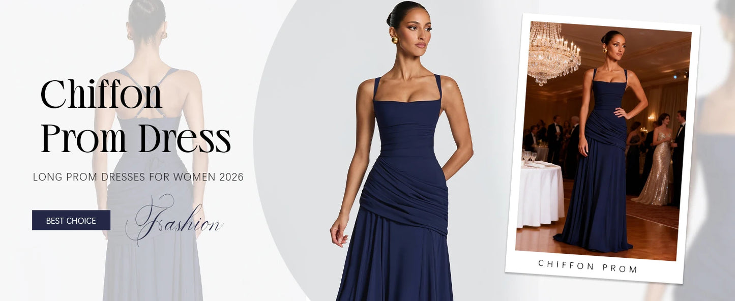 Elegant Chiffon Prom Dresses for Women Spaghetti Straps Long Bridesmaid Dress Square Neck Formal Evening Party Gowns