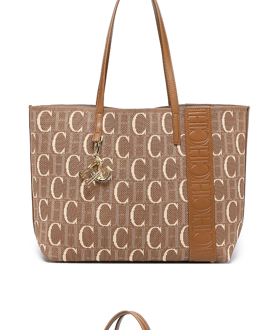CH Fashion Women's Large Capacity Tote Bag Monogram Embossed Handbag with Metal Daily Commute Work Shoulder Bag