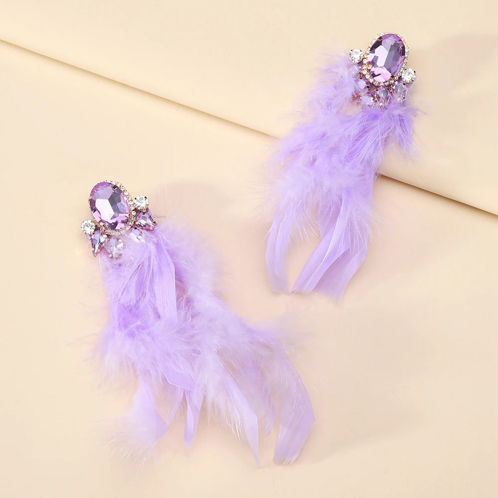 Feather Tassel Charm Elegant Long Dangle Drop Earrings