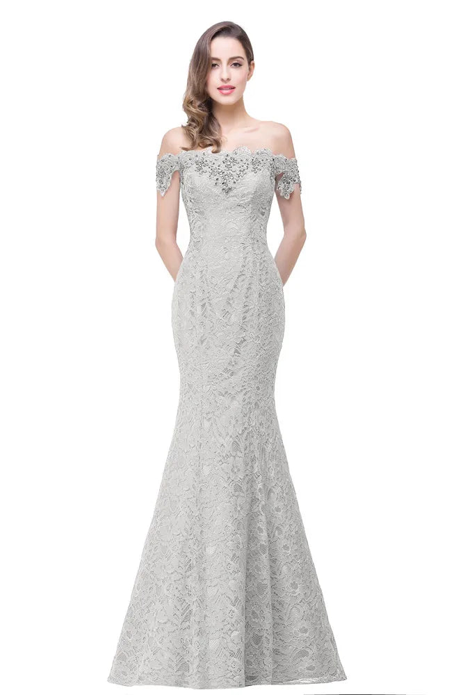 Lace Mermaid Long Bridesmaid Dresses Off The Shoulder Beading Elegant Burgundy Blue Ivory Wedding Formal Party Prom Gown Vestido