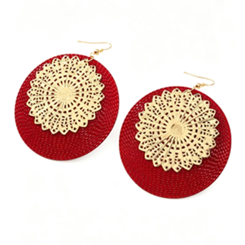 A Pair of Women's Fashionable Dangle Earrings, Bohemian Style Geometric Round Hollow Design Pendant Earrings