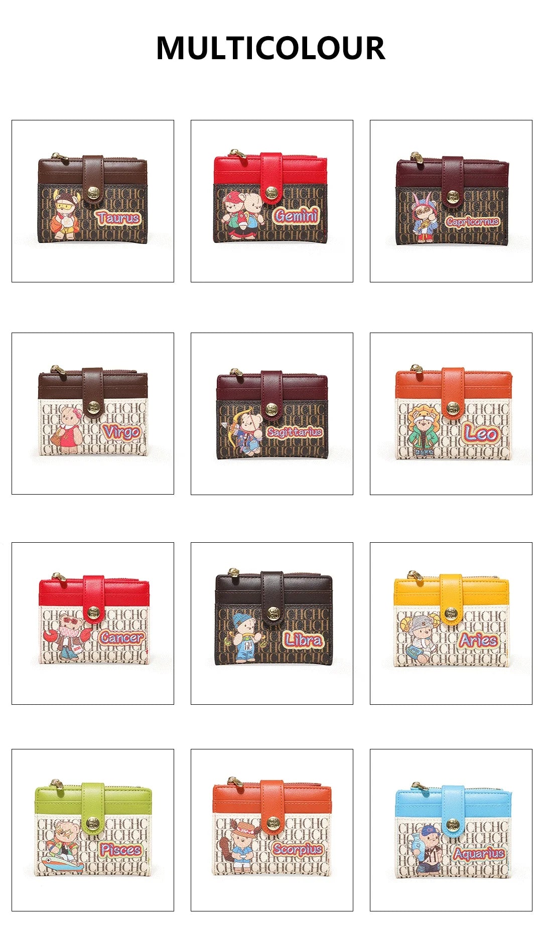 CH Women's Money Clip Niche Design Premium Feeling Card Wallet Twelve Zodiac Signs Animated Patterns Printed Design Wallet High