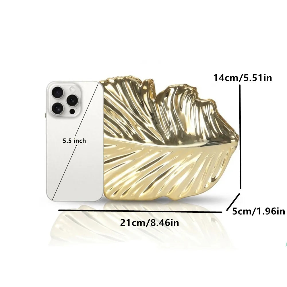 Luxury Golden Leaf Women's Evening bag Acrylic Case Clutch Chain Crossbody Bag for Socialite Parties, Galas, Wedding