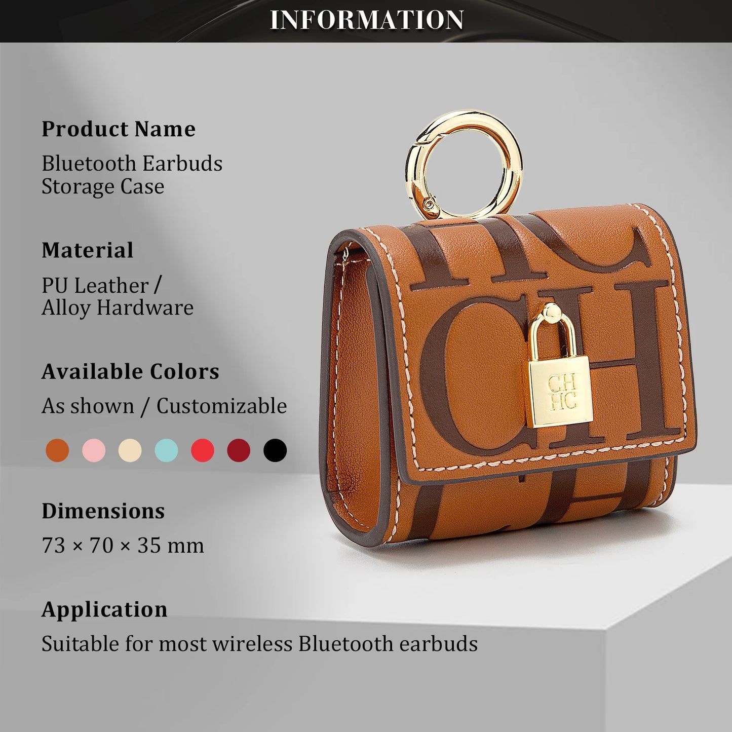 CH Bluetooth Headset Case Lock Design Premium Embossed Pattern With Key Ring Fits Various Earbud Sizes Fashion Compact Accessory